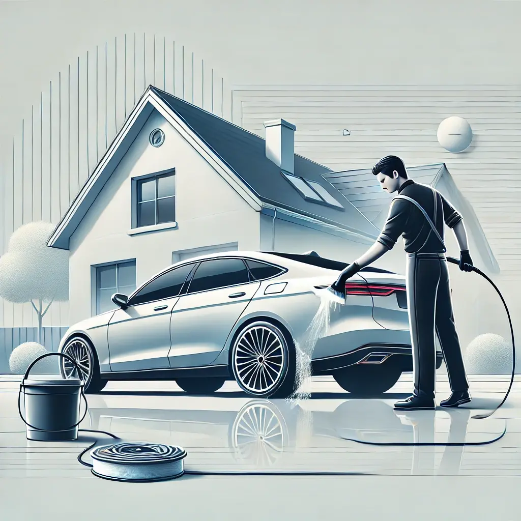 Dall e 2024 11 30 20 45 03 a professional and modern representation of a mobile car cleaning service the image features a clean shiny car being cleaned by a man in a professio